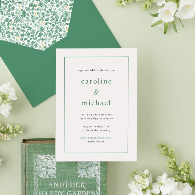 Chic Green Ditzy Floral Wedding Invitation (Green and white ditzy floral garden chic wedding invitation.)