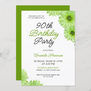 Chic Green Floral 90th Birthday Celebration Invitation