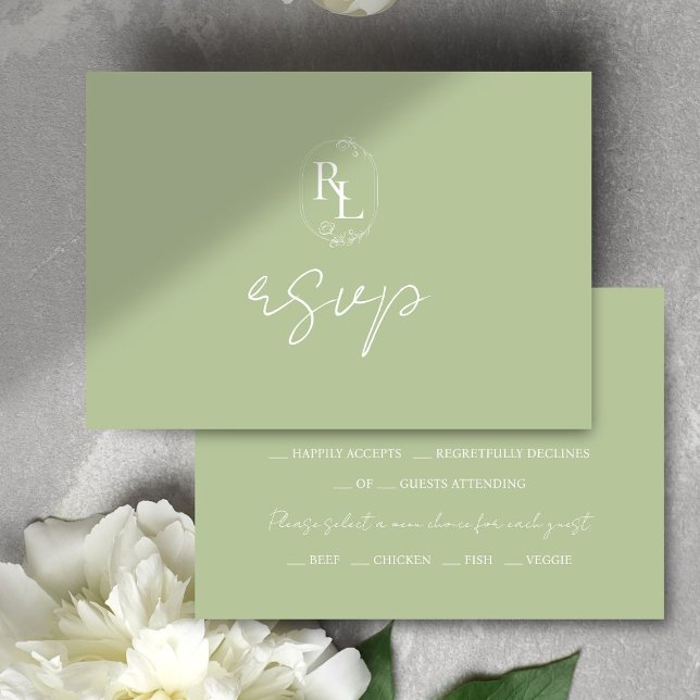 Chic Green Floral Frame Wedding RSVP (Creator Uploaded)