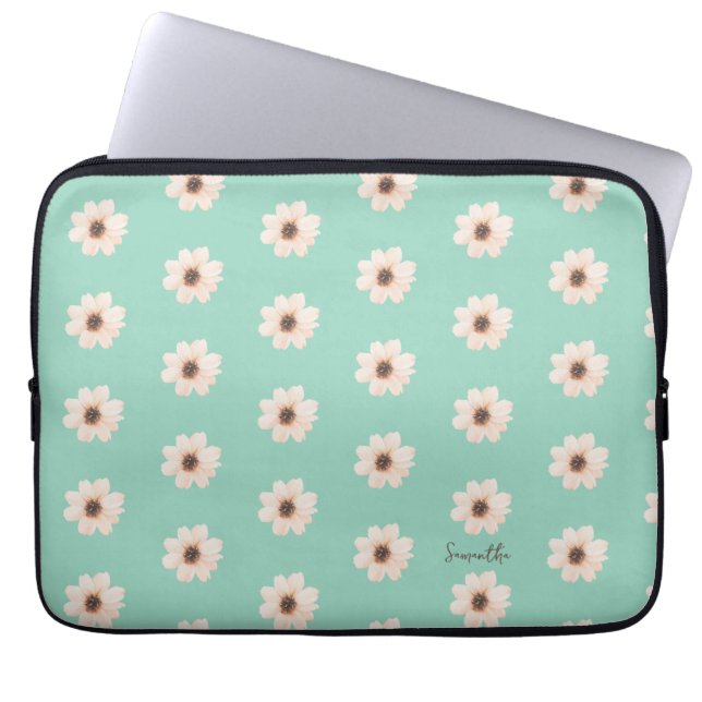 Chic Green Floral Laptop Sleeve (Front)