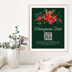 Chic Green Floral Poinsettia Honeymoon Fund Poster