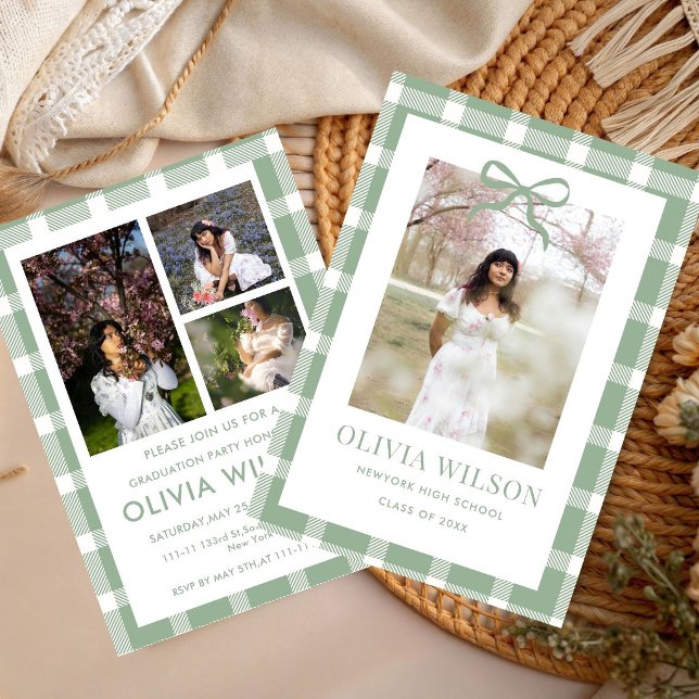 Chic Green Gingham  Graduation Party 2026  Invitation (Creator Uploaded)