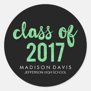 Chic Green Glitter   Class of 2017 Graduation Classic Round Sticker