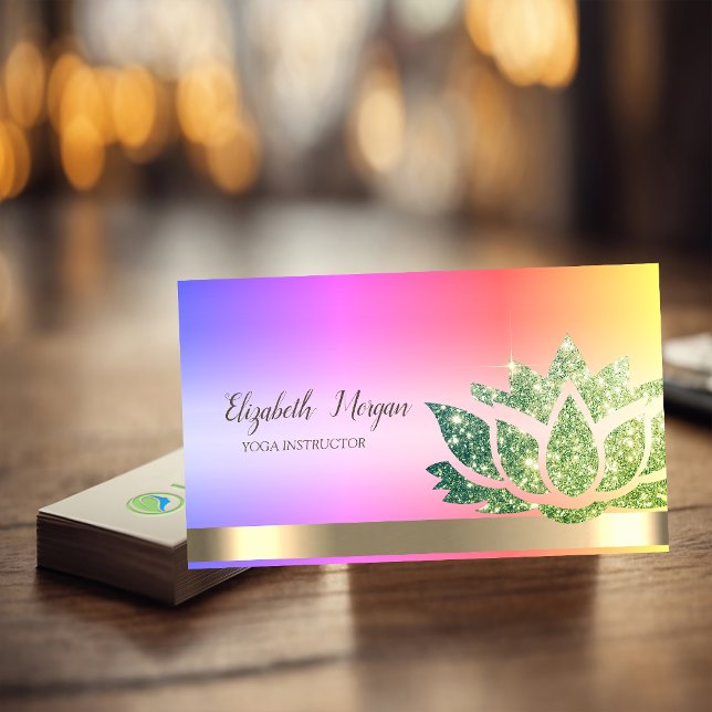 Chic Green Glitter Lotus Flower Yoga  Business Card (Creator Uploaded)