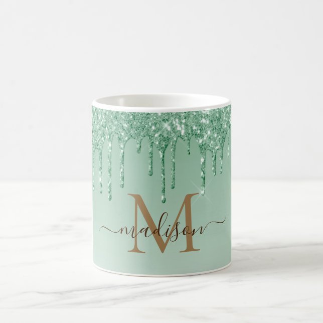 Chic  green Glitter Monogram  Coffee Mug (Center)