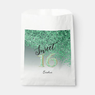 Chic Green Glitter Sweet 16 Birthday Favour Bag