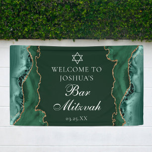 Chic Green Gold Agate Bar Mitzvah Party Banner