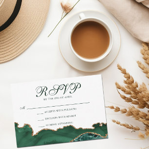 Chic Green Gold Agate Bar Mitzvah Party RSVP Card