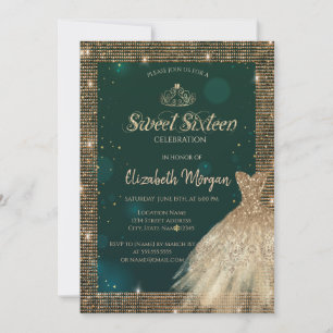 Chic Green Gold Dress Tiara,Diamonds Sweet 16 Invitation