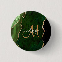 Chic Green Gold Glitter Agate Custom Monogram