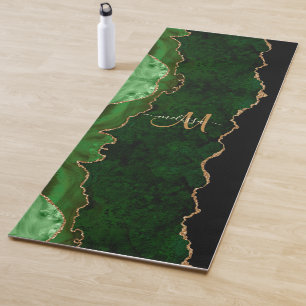 Chic Green Gold Glitter Agate Custom Monogram Yoga Mat