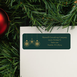 Chic Green Gold Ornaments Christmas Return Address Label