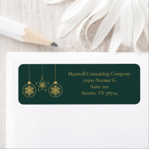 Chic Green Gold Ornaments Christmas Return Address Label