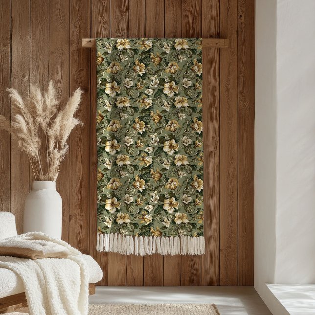 Chic Green Gold Throw Modern Botanical Luxe Look Fleece Blanket (Chic Green Gold Throw Modern Botanical Luxe Look)