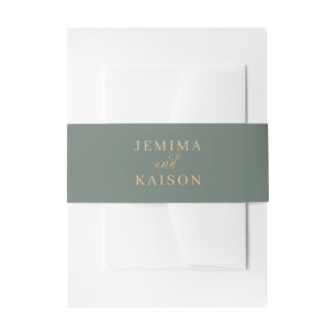 Chic Green & Gold Typography Wedding Invitation Belly Band
