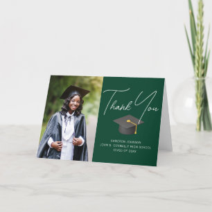 Chic Green Graduate Photo Custom Graduation Thank You Card