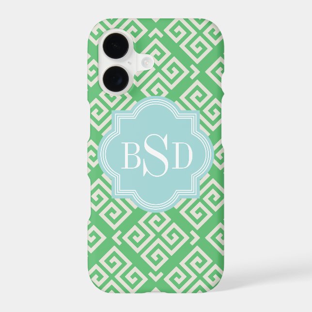 Chic green greek key geometric patterns monogram (Back)