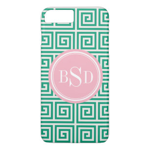 Chic green greek key geometric patterns monogram iPhone 8 plus/7 plus case