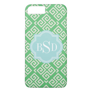 Chic green greek key geometric patterns monogram iPhone 8 plus/7 plus case