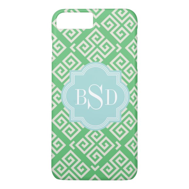 Chic green greek key geometric patterns monogram Case-Mate iPhone case (Back)
