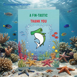 Chic Green Hammerhead Shark Boy Birthday Thank You Card