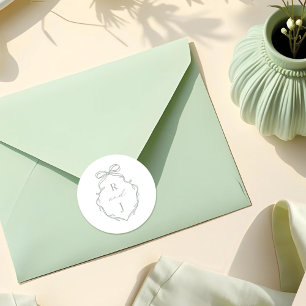 Chic Green Hand Drawn Bow & Ribbon Monogram Crest Classic Round Sticker