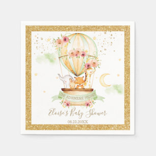 Chic Green Hot Air Balloon Baby Animals Neutral Napkin