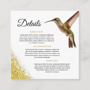 Chic Green Hummingbird and Gold Dust Wedding Enclosure Card