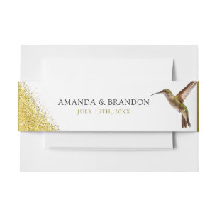 Chic Green Hummingbird and Gold Dust Wedding Invitation Belly Band