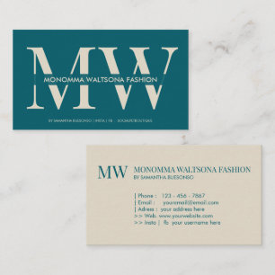 Chic green ivory monogram lettering name business card