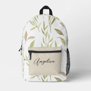 CHIC GREEN LEAVES FLORAL PATTERN CUSTOM NAME  PRINTED BACKPACK