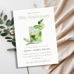 Chic Green Margarita Cocktail Any Year Anniversary Invitation
