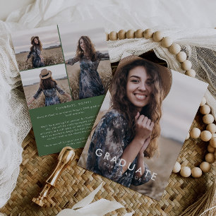 Chic Green Message Photo Collage Graduation Announcement