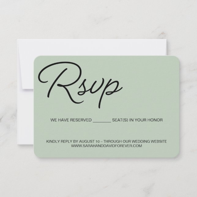 Chic Green Modern RSVP wedding reserved seat (Front)