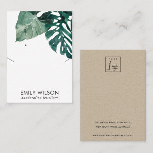 CHIC GREEN MOSTERA FAUNA NECKLACE EARRING DISPLAY BUSINESS CARD