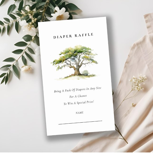 Chic Green Oak Tree Diaper Raffle Baby Shower Enclosure Card (Creator Uploaded)
