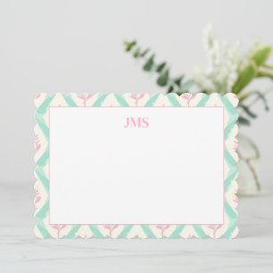 Chic Green Pattern Monogram Stationary Card