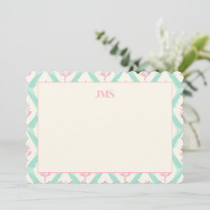 Chic Green Pattern Monogram Stationary Card