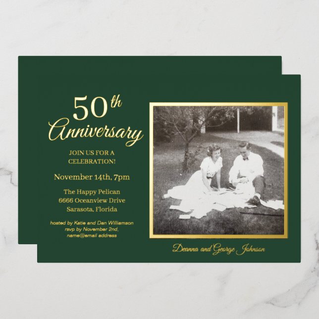 Chic Green Photo 50th Anniversary Gold (Front/Back)