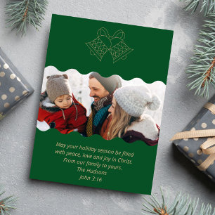 Chic Green Photo Faith Christmas Holiday  Card