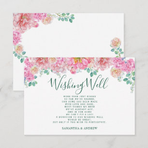 Chic Green & Pink Floral Watercolor wishing well Enclosure Card