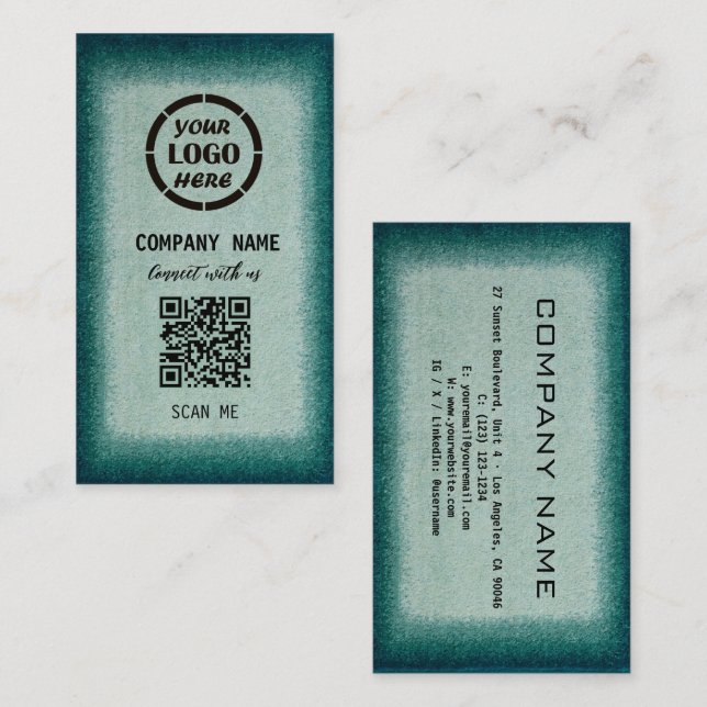 Chic Green Professional Design Modern QR Code  Bus Business Card (Front/Back)