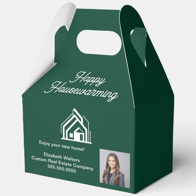 Chic Green Real Estate Agent Photo Housewarming Favour Box (Front)