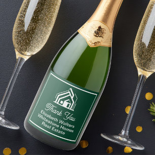 Chic Green Real Estate Company Custom Realtor Sparkling Wine Label