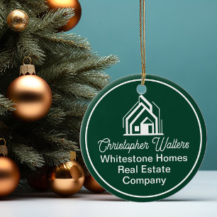 Chic Green Real Estate Company Customised Realtor Ceramic Ornament