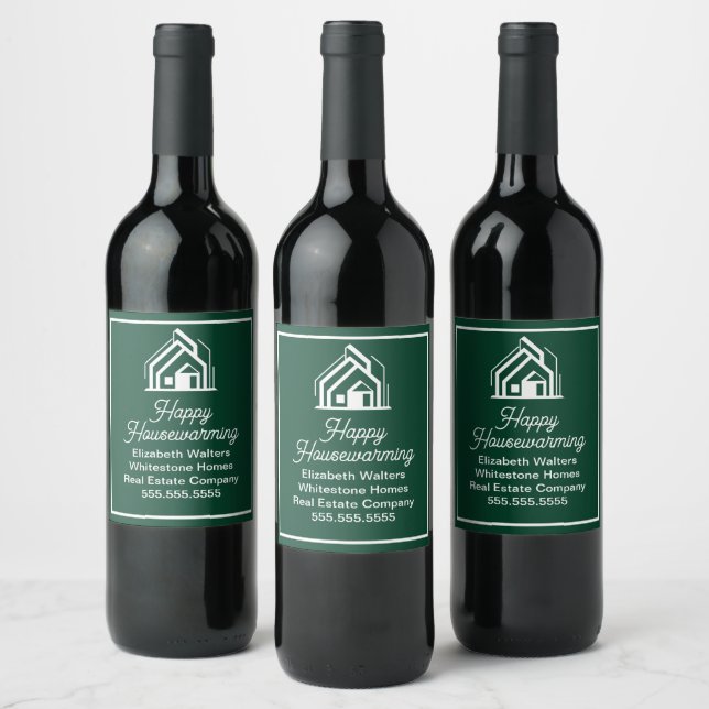 Chic Green Real Estate Company Customised Realtor Wine Label (Bottles)