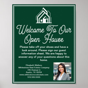 Chic Green Real Estate Company Open House Welcome Poster