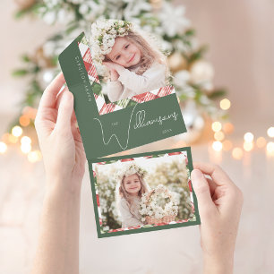 Chic Green/Red Christmas Plaid Border Photo All In One Invitation