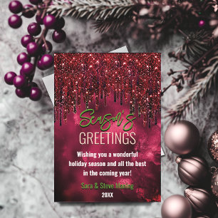 Chic green red drips Christmas new year greeting Card
