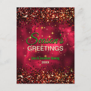Chic Green Red Marble Art Christmas New Year Postcard